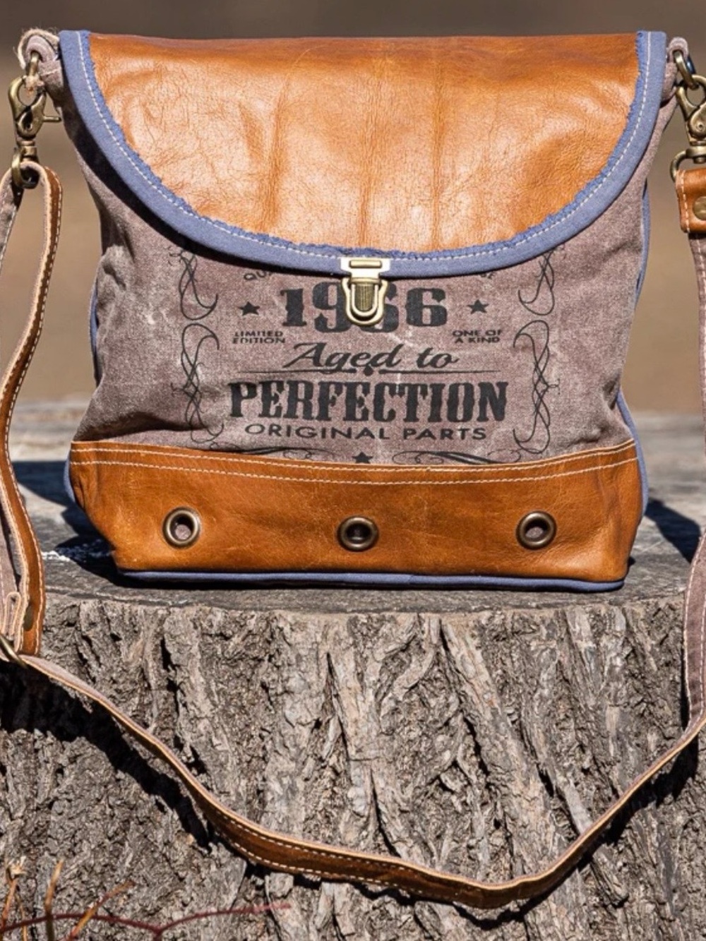 NWT Clea Ray 1986 Aged to Perfection Upcycled Canvas Leather Bag